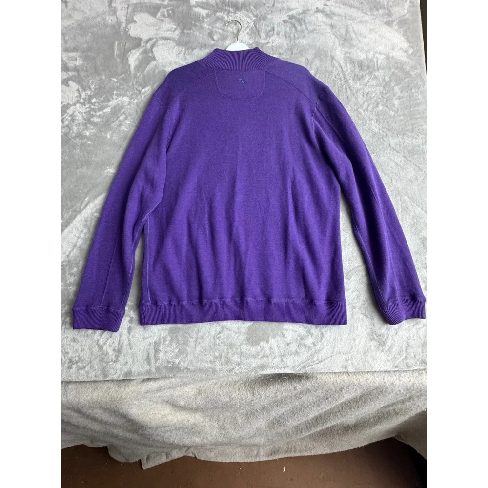 Tommy Bahama Mens Reversible Quarter‎ Zip Sweater Purple Blue Cotton Large 1330